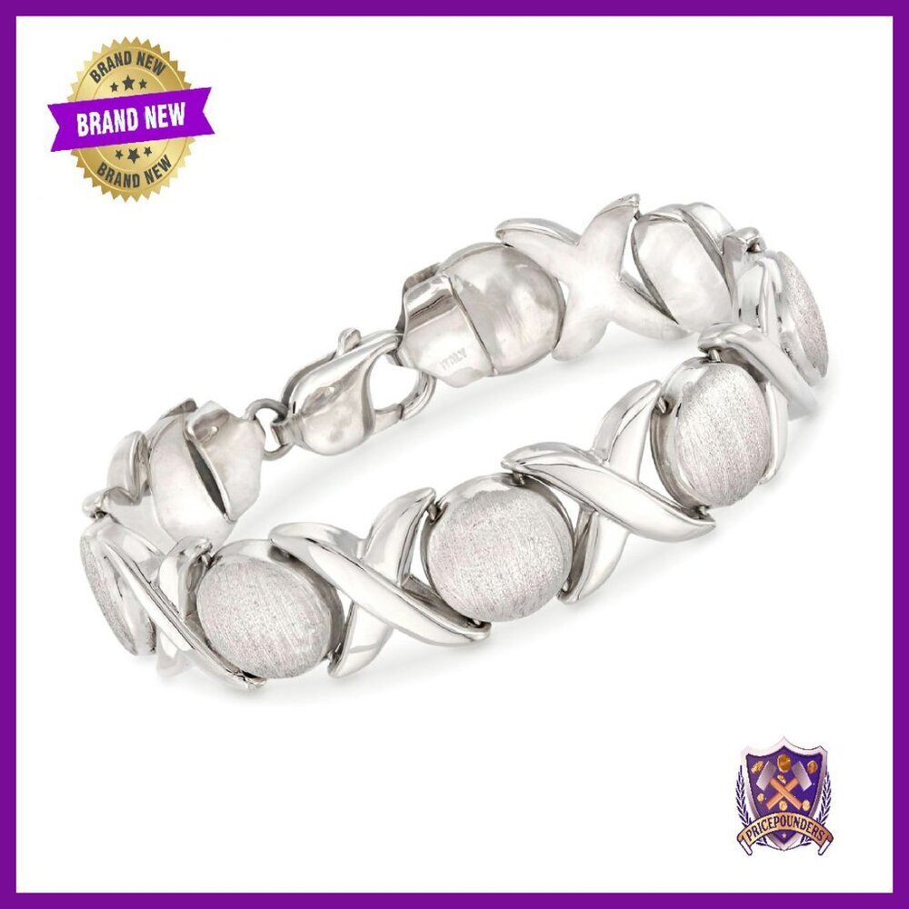 Sterling Silver XO Link Bracelet, 7 Inch, Lobster Clasp, Everyday Wear